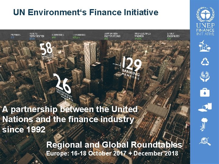 UN Environment‘s Finance Initiative A partnership between the United Nations and the finance industry