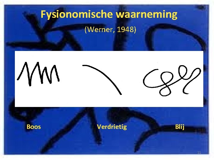 Fysionomische waarneming (Werner, 1948) Boos Verdrietig Blij 11 