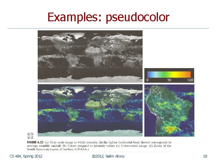 Examples: pseudocolor CS 484, Spring 2012 © 2012, Selim Aksoy 18 