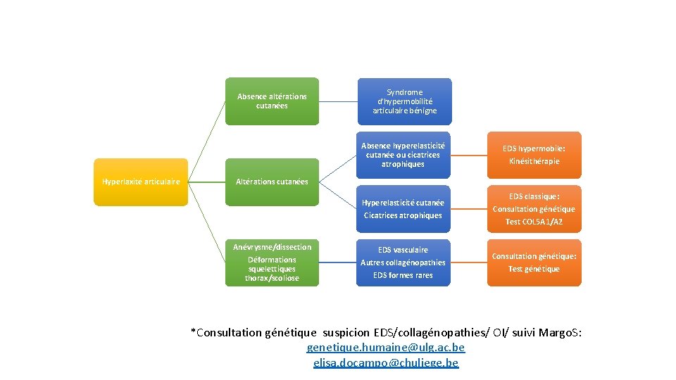 Absence altérations cutanées Hyperlaxité articulaire Syndrome d’hypermobilité articulaire bénigne Absence hyperelasticité cutanée ou cicatrices