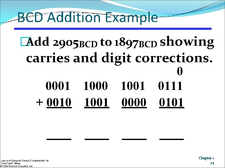 BCD Addition Example �Add 2905 BCD to 1897 BCD showing carries and digit corrections.