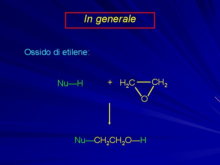 In generale Ossido di etilene: Nu—H CH 2 + H 2 C O Nu—CH