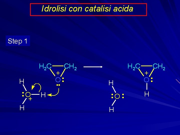 Idrolisi con catalisi acida Step 1 H 2 C H + O • •