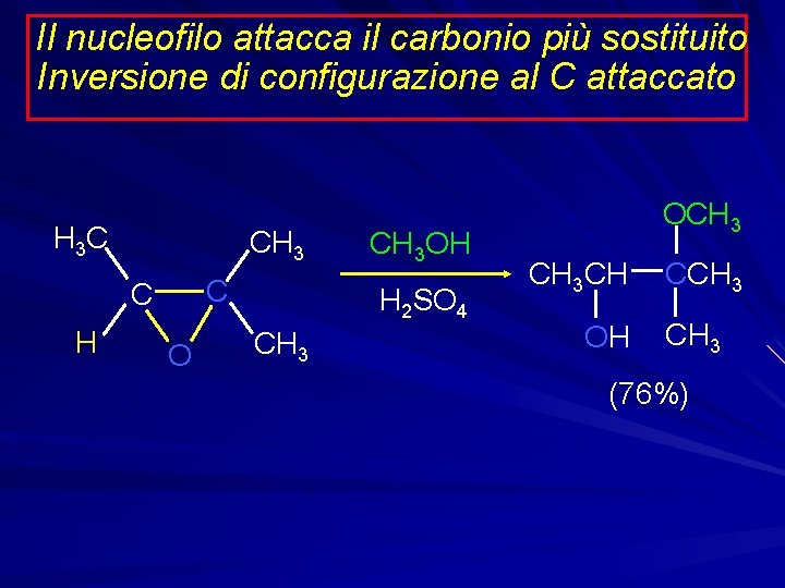 Il nucleofilo attacca il carbonio più sostituito Inversione di configurazione al C attaccato H