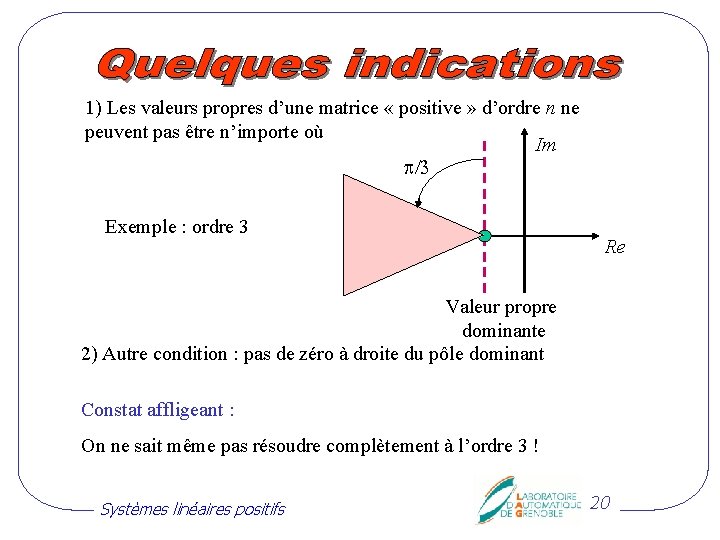 1) Les valeurs propres d’une matrice « positive » d’ordre n ne peuvent pas