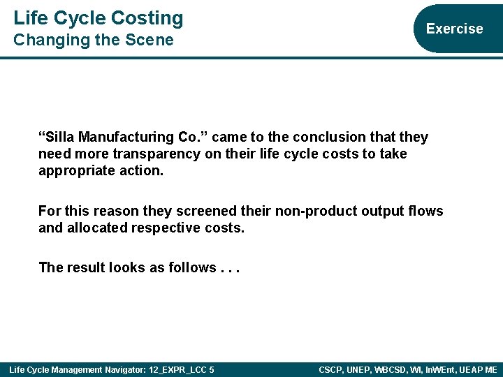 Life Cycle Costing Changing the Scene Exercise “Silla Manufacturing Co. ” came to the