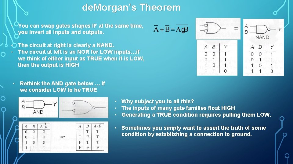 de. Morgan’s Theorem • You can swap gates shapes IF at the same time,