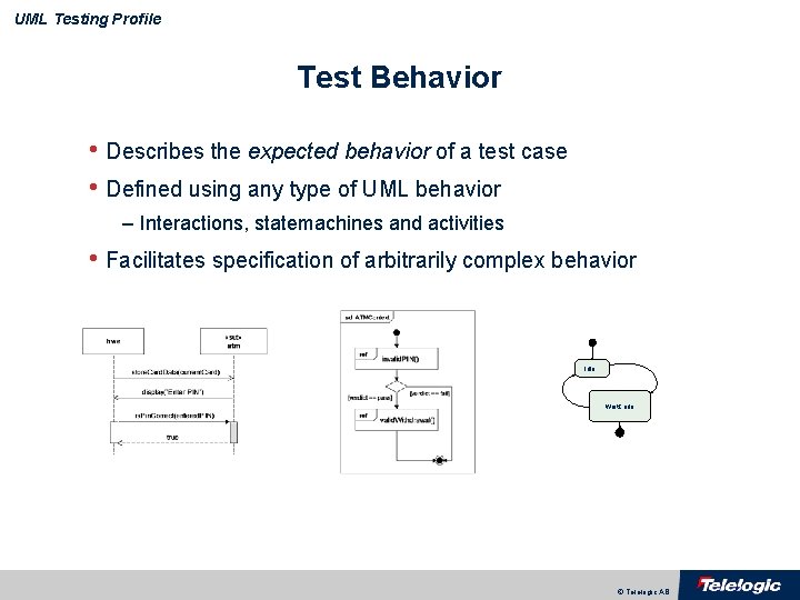 UML Testing Profile Test Behavior • Describes the expected behavior of a test case