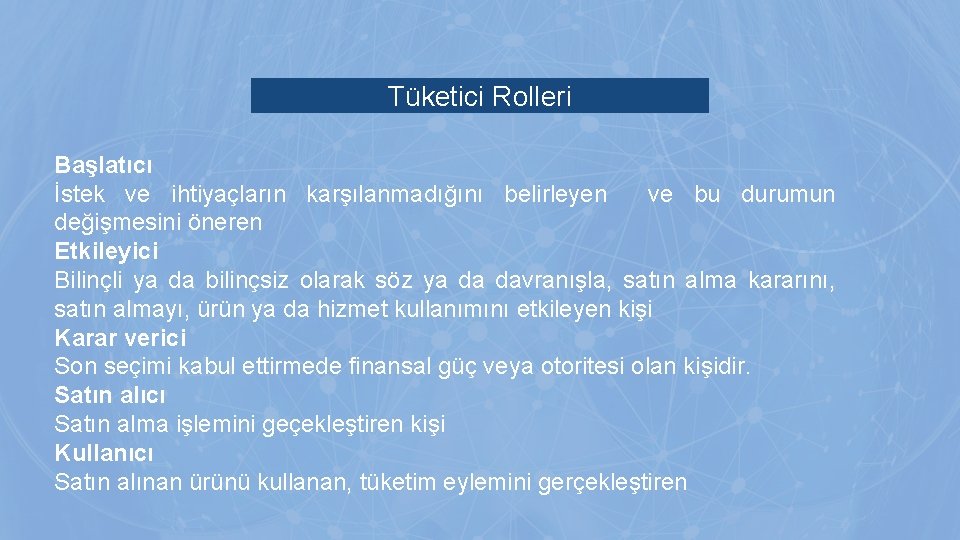 Tüketici Rolleri Başlatıcı İstek ve ihtiyaçların karşılanmadığını belirleyen ve bu durumun değişmesini öneren Etkileyici Tüketici Rolleri Başlatıcı İstek ve ihtiyaçların karşılanmadığını belirleyen ve bu durumun değişmesini öneren Etkileyici