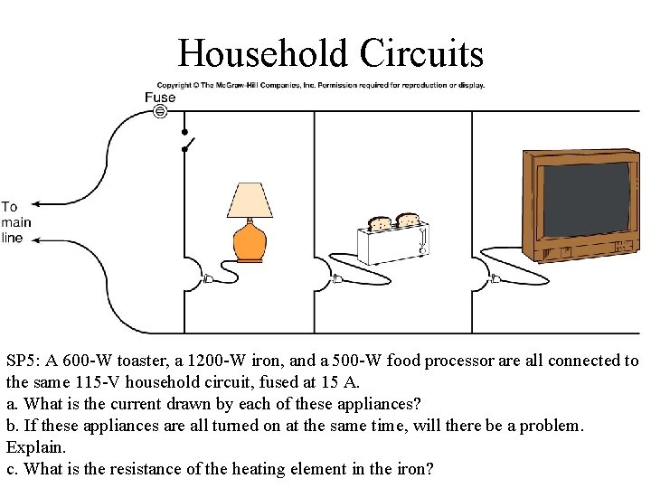 Household Circuits SP 5: A 600 -W toaster, a 1200 -W iron, and a Household Circuits SP 5: A 600 -W toaster, a 1200 -W iron, and a