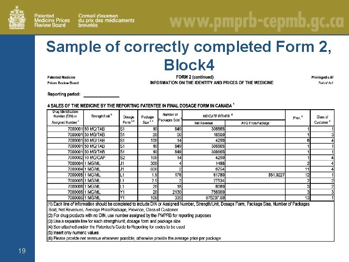 Sample of correctly completed Form 2, Block 4 19 