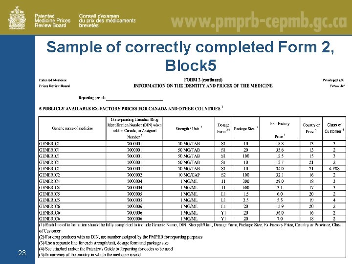 Sample of correctly completed Form 2, Block 5 23 