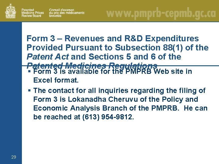 Form 3 – Revenues and R&D Expenditures Provided Pursuant to Subsection 88(1) of the