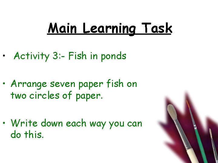 Main Learning Task • Activity 3: - Fish in ponds • Arrange seven paper