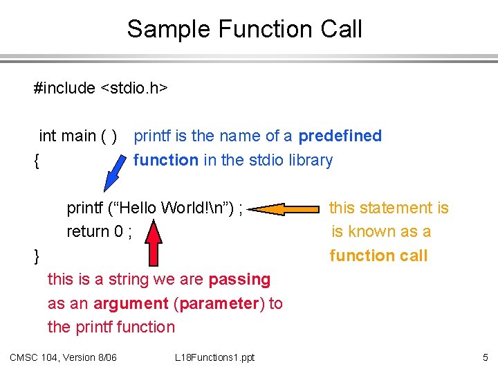 Sample Function Call #include <stdio. h> int main ( ) { printf is the