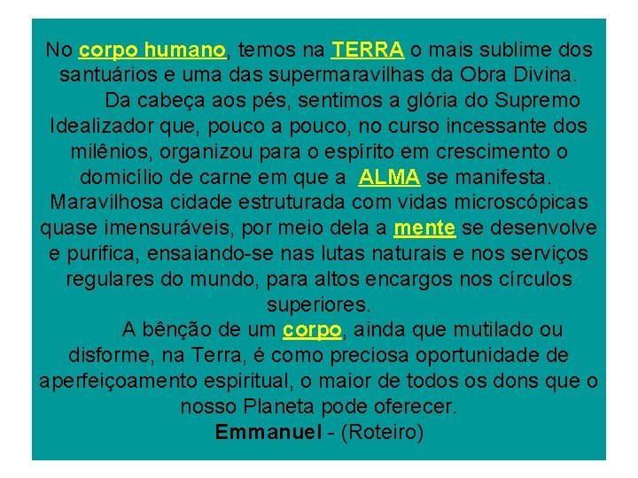 No corpo humano, temos na TERRA o mais sublime dos santuários e uma das