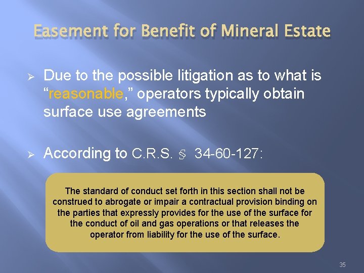 Easement for Benefit of Mineral Estate Ø Due to the possible litigation as to