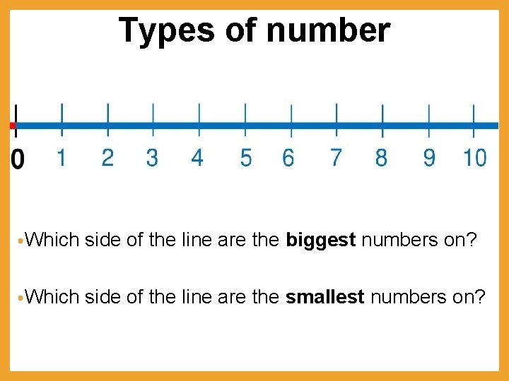 Types of number • Which side of the line are the biggest numbers on?