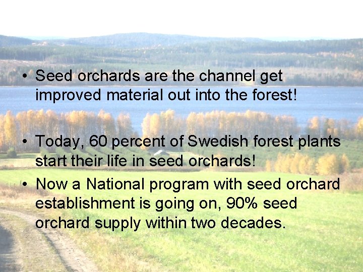  • Seed orchards are the channel get improved material out into the forest!