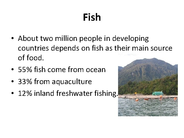 Fish • About two million people in developing countries depends on fish as their