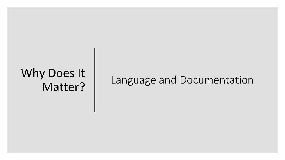 Why Does It Matter? Language and Documentation 