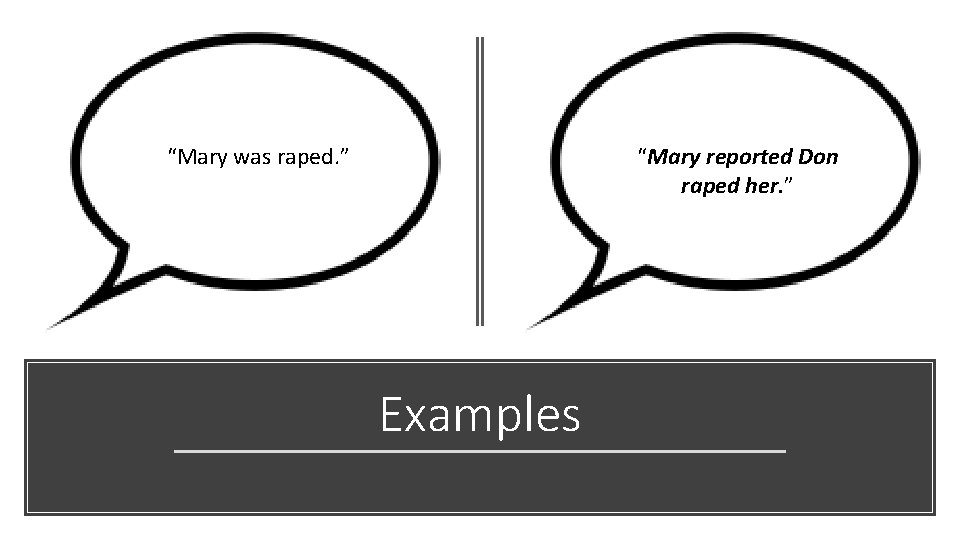 “Mary was raped. ” “Mary reported Don raped her. ” Examples 