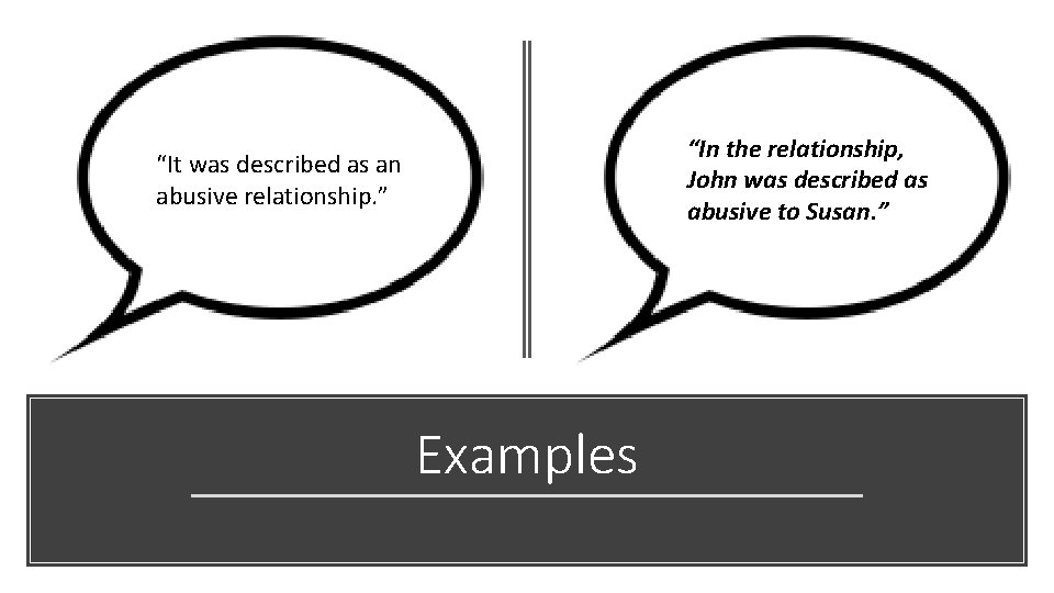 “In the relationship, John was described as abusive to Susan. ” “It was described
