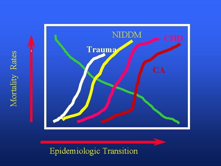 Mortality Rates NIDDM CHD Trauma CA Epidemiologic Transition 