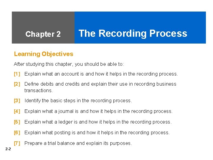 Chapter 2 The Recording Process Learning Objectives After studying this chapter, you should be
