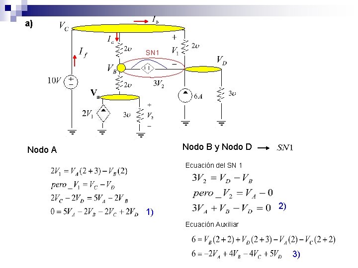 a) SN 1 Nodo B y Nodo D Nodo A Ecuación del SN 1