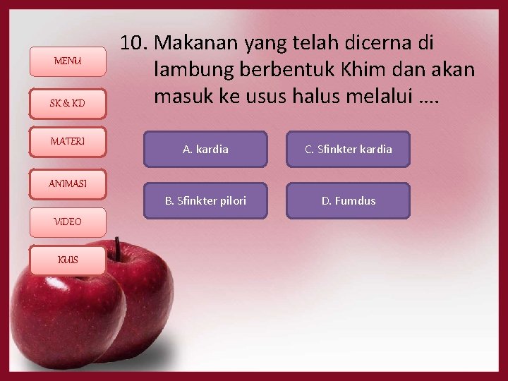 MENU SK & KD MATERI 10. Makanan yang telah dicerna di lambung berbentuk Khim