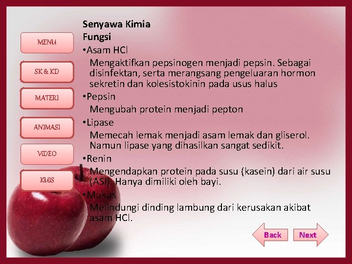 MENU SK & KD MATERI ANIMASI Vi. DEO KUIS Senyawa Kimia Fungsi • Asam