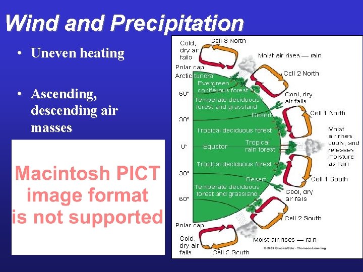 Wind and Precipitation • Uneven heating • Ascending, descending air masses 