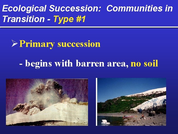 Ecological Succession: Communities in Transition - Type #1 Ø Primary succession - begins with