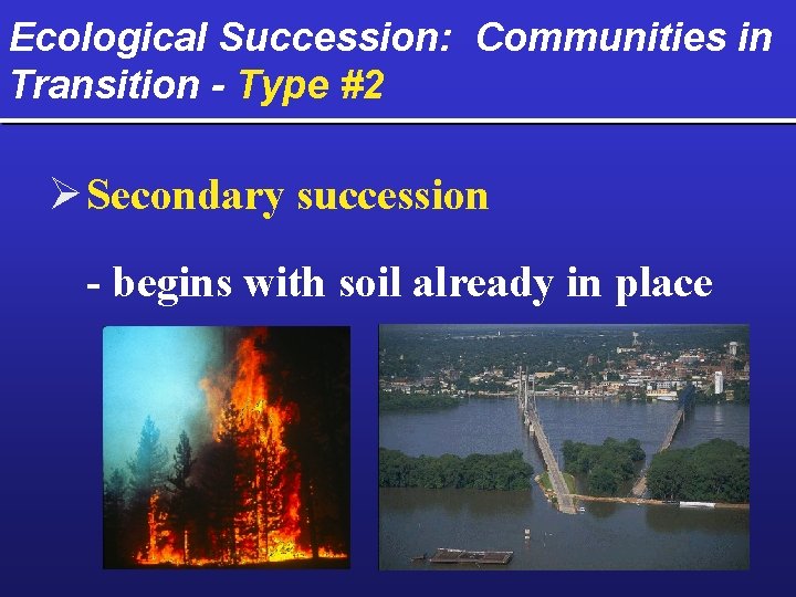 Ecological Succession: Communities in Transition - Type #2 Ø Secondary succession - begins with