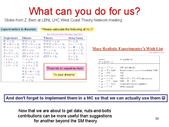 What can you do for us? Slides from Z. Bern at LBNL LHC West