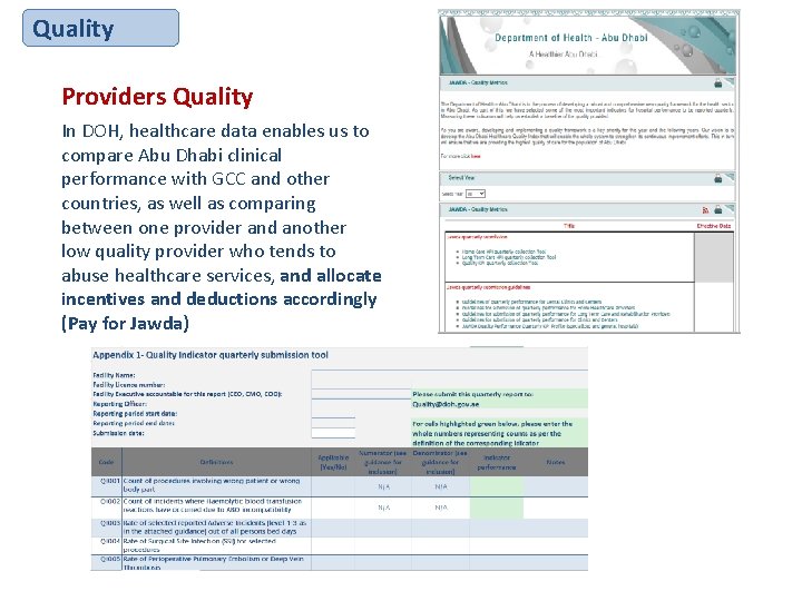 Quality Providers Quality In DOH, healthcare data enables us to compare Abu Dhabi clinical