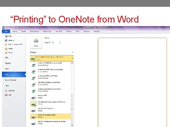 “Printing” to One. Note from Word 