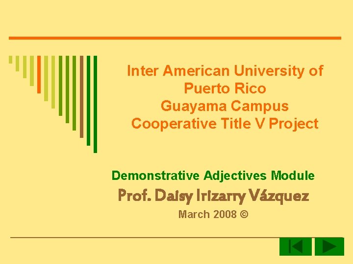 Inter American University of Puerto Rico Guayama Campus Cooperative Title V Project Demonstrative Adjectives