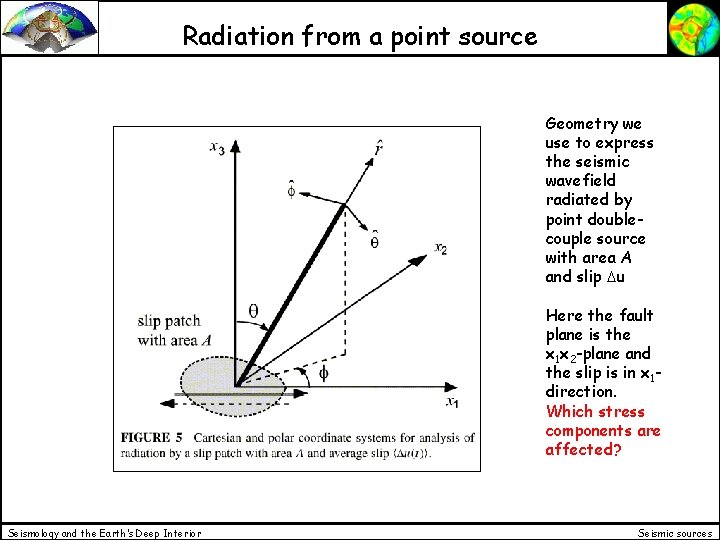 Radiation from a point source Geometry we use to express the seismic wavefield radiated