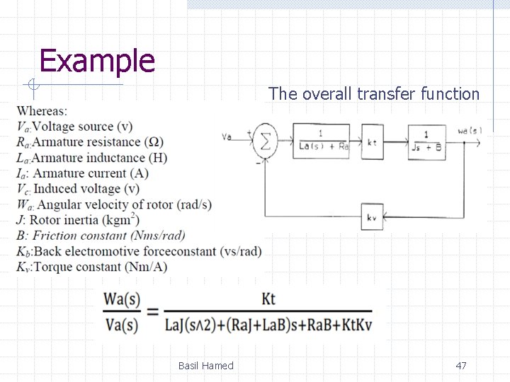 Example The overall transfer function Basil Hamed 47 