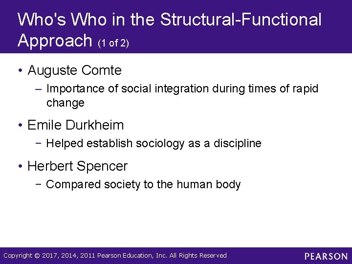 Who's Who in the Structural-Functional Approach (1 of 2) • Auguste Comte – Importance Who's Who in the Structural-Functional Approach (1 of 2) • Auguste Comte – Importance