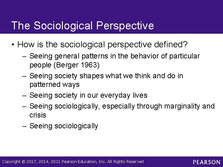 The Sociological Perspective • How is the sociological perspective defined? – Seeing general patterns The Sociological Perspective • How is the sociological perspective defined? – Seeing general patterns