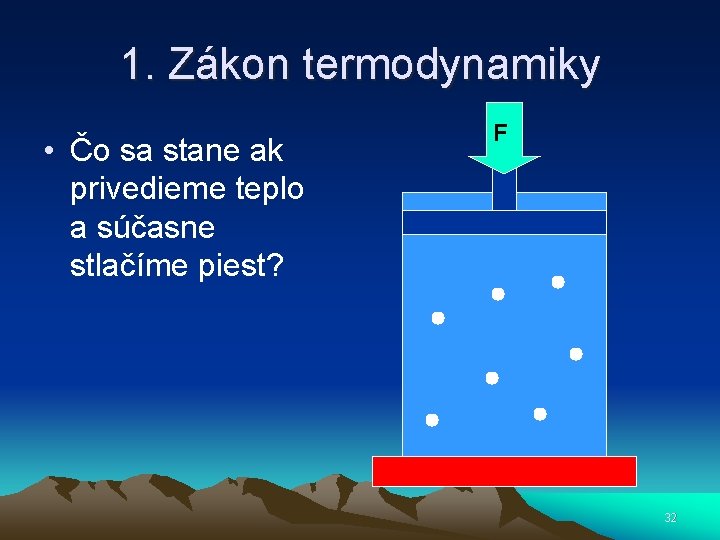 1. Zákon termodynamiky • Čo sa stane ak privedieme teplo a súčasne stlačíme piest?