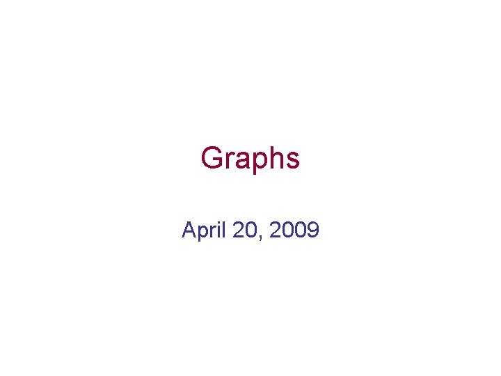 Graphs April 20, 2009 