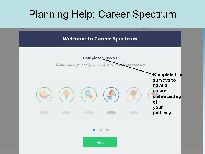 Planning Help: Career Spectrum Complete the surveys to have a clearer understanding of your