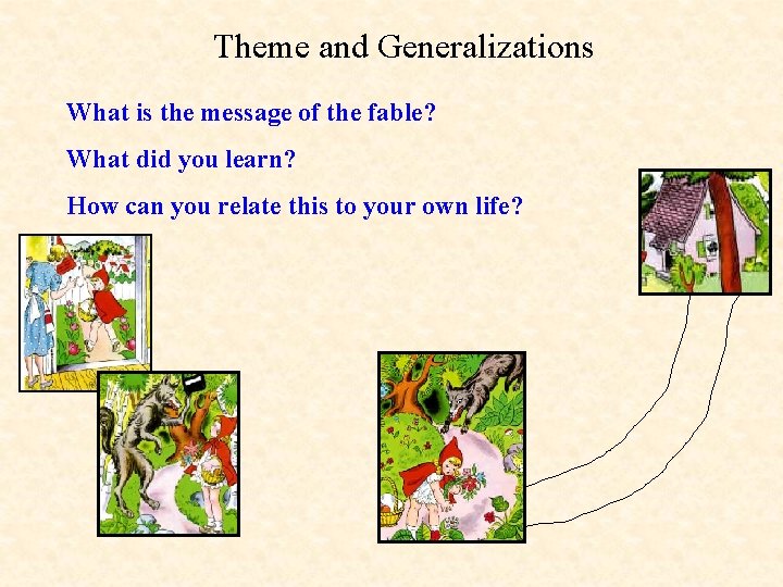 Theme and Generalizations What is the message of the fable? What did you learn?