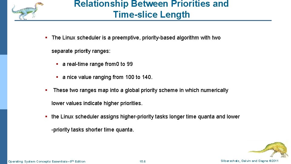 Relationship Between Priorities and Time-slice Length § The Linux scheduler is a preemptive, priority-based Relationship Between Priorities and Time-slice Length § The Linux scheduler is a preemptive, priority-based