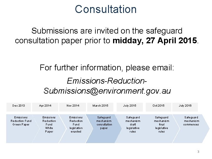 Consultation Submissions are invited on the safeguard consultation paper prior to midday, 27 April