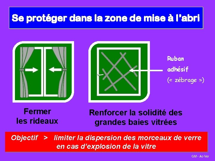 Se protéger dans la zone de mise à l’abri Ruban adhésif ( « zébrage